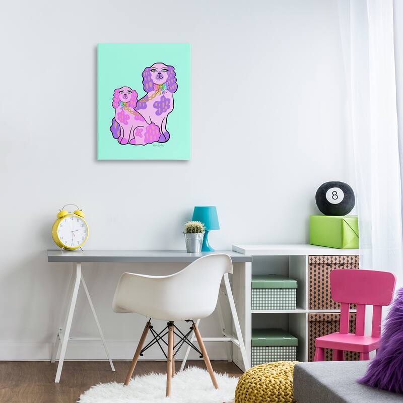 Stupell Funky Glam Dogs on Turquoise Canvas Wall Art Design By Katie Conley