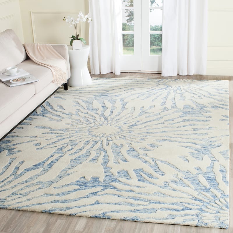 SAFAVIEH Handmade Bella Terzia Modern Floral Wool Rug - 8' x 10' - Dark Blue/Ivory