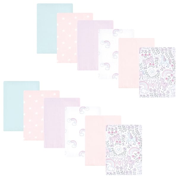 slide 1 of 1, Hudson Baby Infant Girl Flannel Burp Cloth 12pk, Dreamy Unicorn, One Size - Dreamy Unicorn - One Size One Size - Dreamy Unicorn