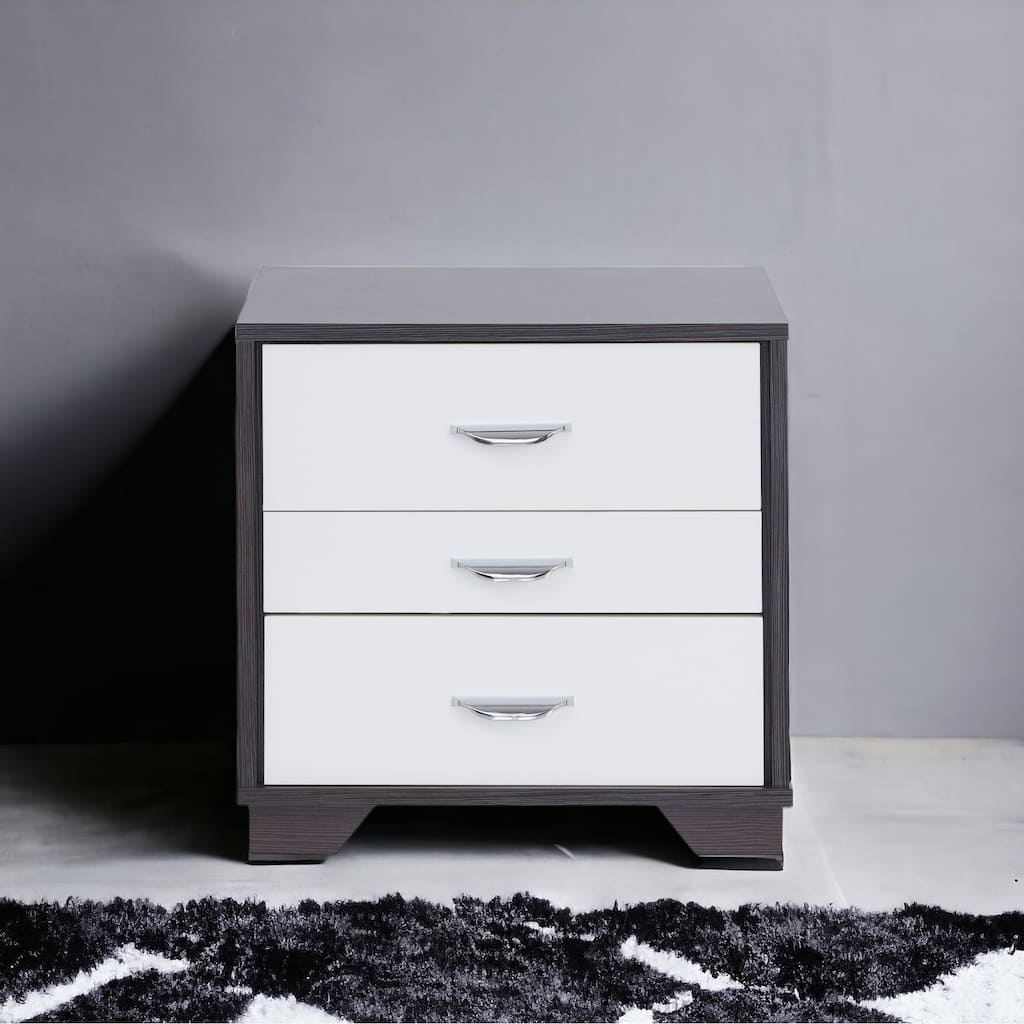 Contemporary White & Black Finish Accent Table with Three Drawers