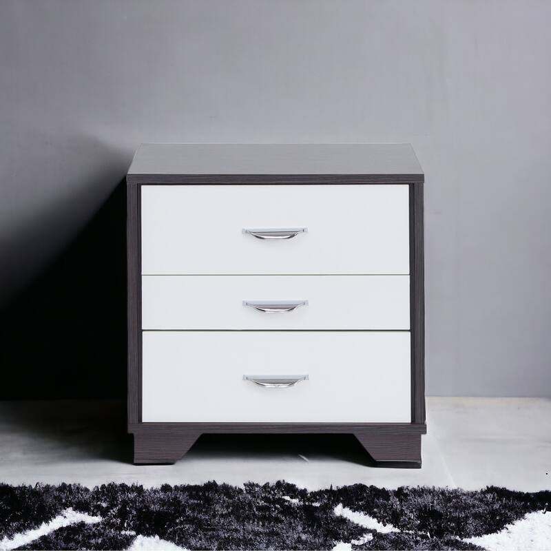Contemporary White & Black Finish Accent Table with Three Drawers - White+Black