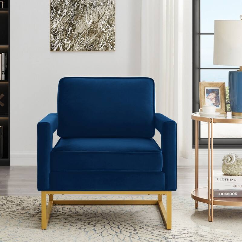 Modern Velvet Upholstered Accent Chair with Gold Metal Base