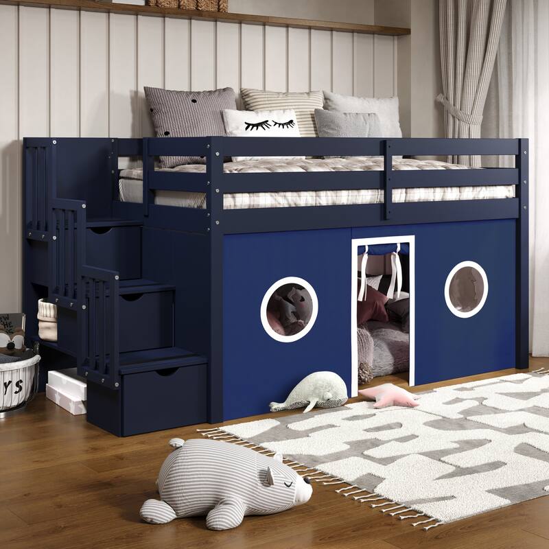 Taylor & Olive Trillium Low Loft Twin Bed with 3 Step-Stairway