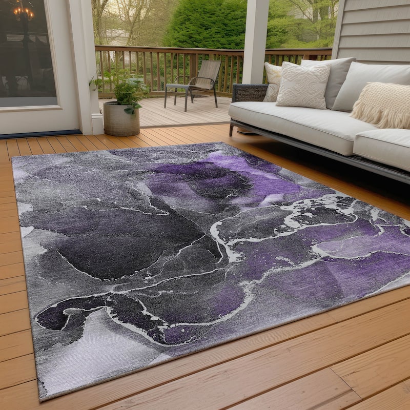 Machine Washable Indoor/ Outdoor Chantille Abstract Purple Rug