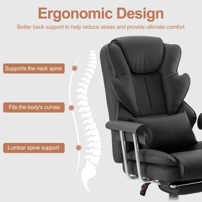 Executive Chair with Headrest Footrest Lumbar Pillow - Black