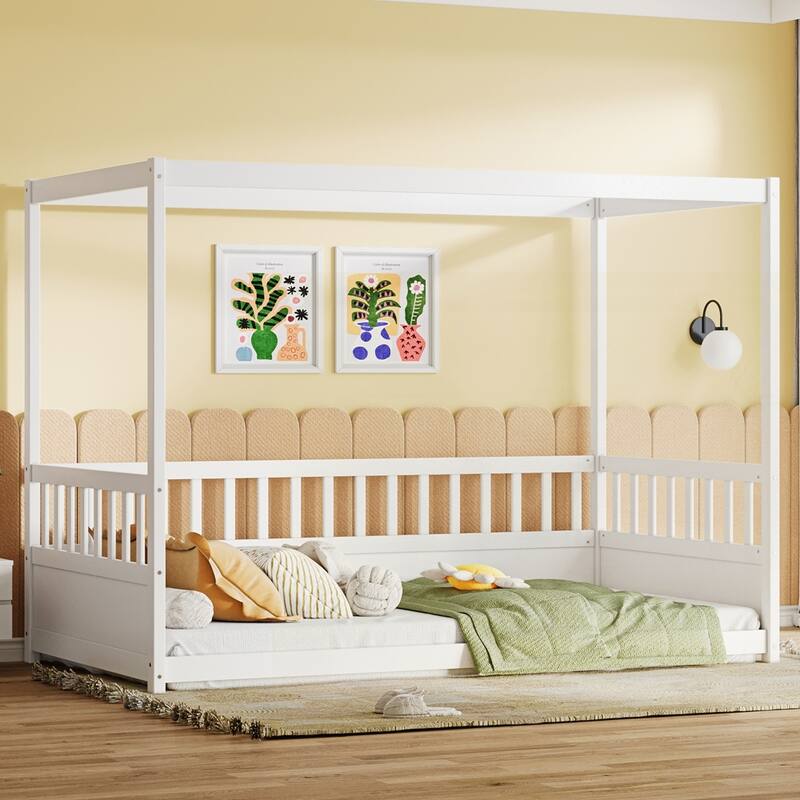 Canopy Bed Frame with Guardrails