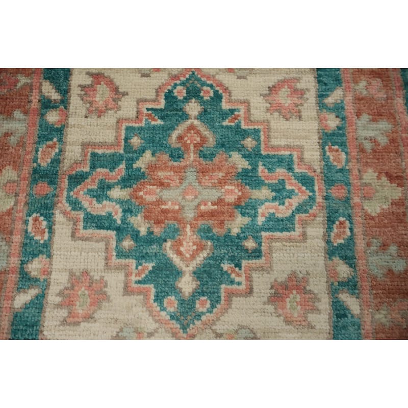 Hand Knotted Oriental 100% Wool Carpet Transitional Floral Beige & Ivories Oushak Area Rug - 3' 0'' X 2' 0''