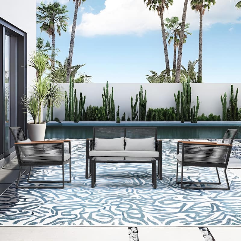 Outdoor 4-piece Wicker Patio Conversation Set - Grey
