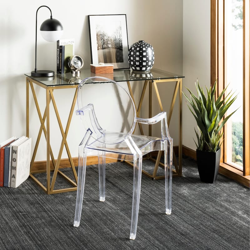 Silver Manilla Orchid Gold Glass Top Desk