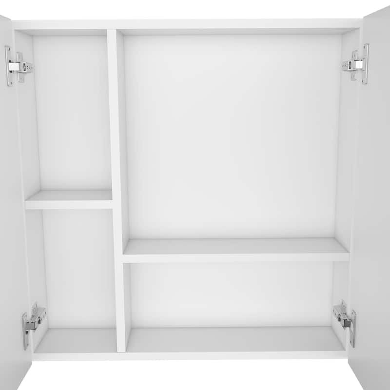 23.6" White Double Door Medicine Cabinet with 4 Interior Shelves, Ample Mirror for Bathroom or Vanity Storage