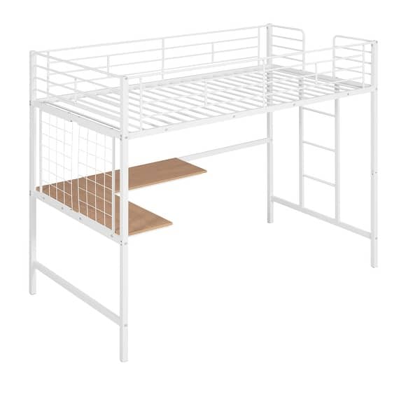 slide 2 of 12, Industrial Style Twin Size Metal Loft Bed with Desk and Metal Grid White
