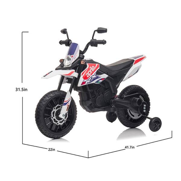 dimension image slide 1 of 2, 12V Kids Electric Motorcycle, Apulia Licensed, Battery-Powered Ride-On with LED Headlights, 2-Wheel, Ages 3-8