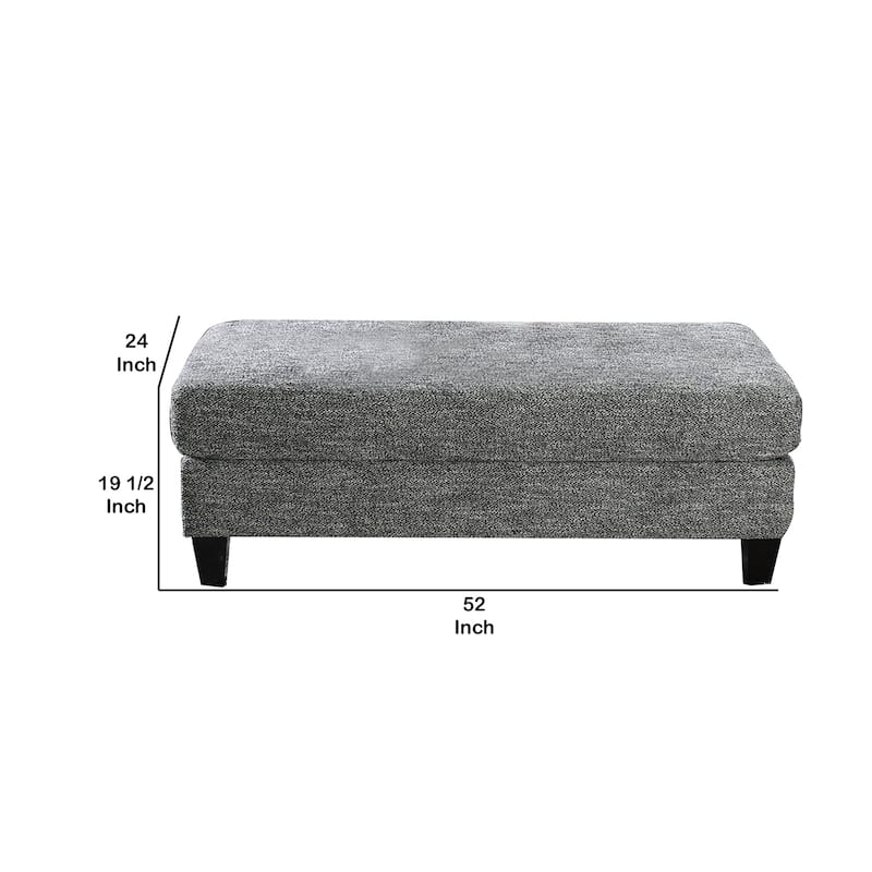 Fabric Upholstered Wooden Ottoman with Tapered Legs, Gray