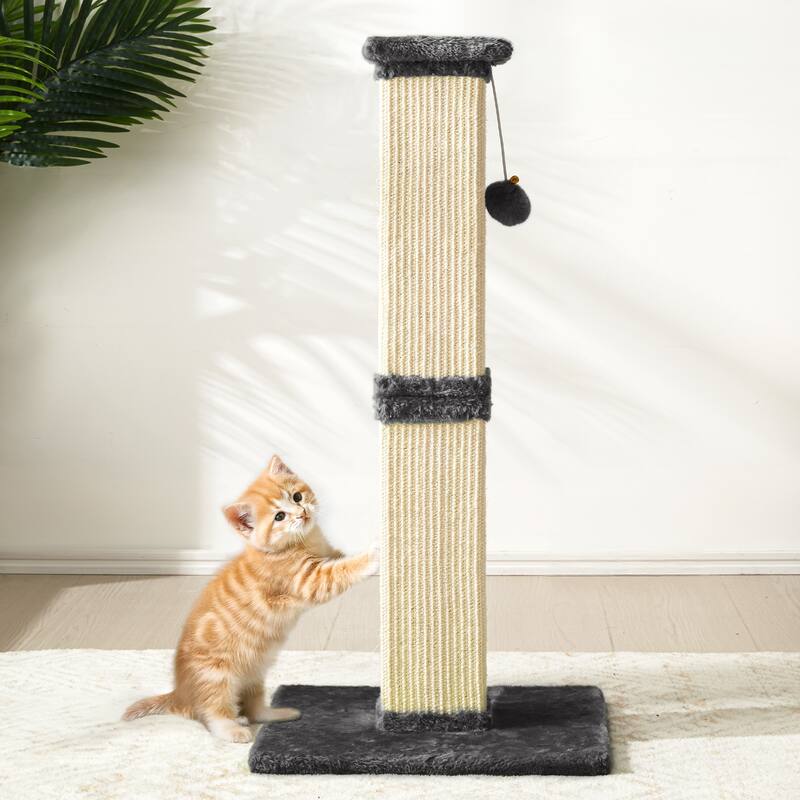 32" Tall Cat Scratching Post with Hanging Ball Toy, Sisal Scratch Post for Large Cats & Kittens