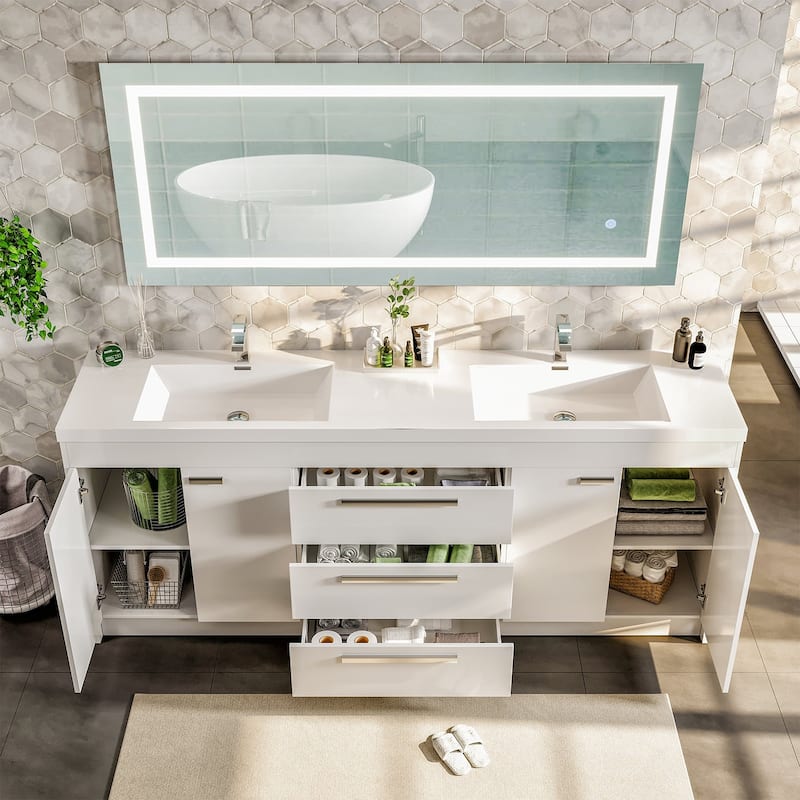 Eviva Lugano 84"W White DS Bath Vanity with Integrated Acrylic Top