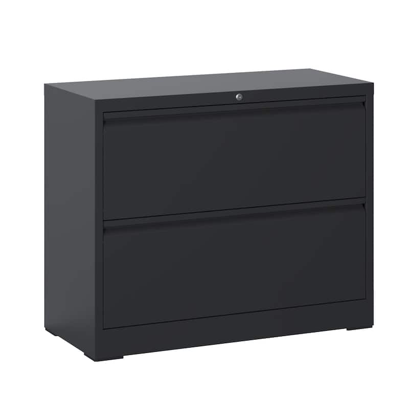 Modern Filing Cabinet Horizontal Filing Cabinet, Heavy Duty Filing Cabinet with silent slides and locks, for home office, Black