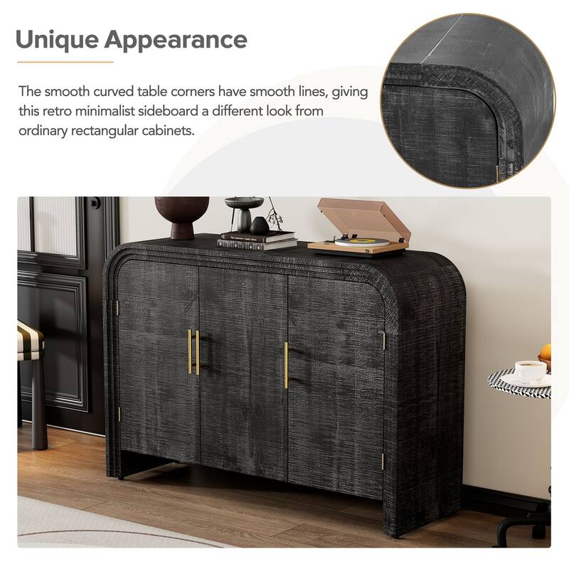 Anmytek Retro Minimalist Curved Sideboard Adjustable Shelves Gold Handles Antique Black