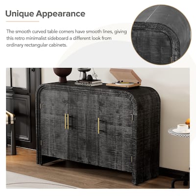 Antique Black Buffet Cabinet Console Table Curved Sideboard with Adjustable Shelves Storage Cabinet for Living Room Dining Room