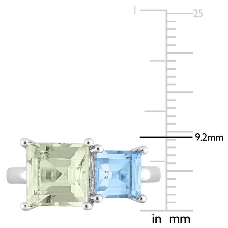 Miadora 3 3/4ct TGW Square Green Quartz and Sky Blue Topaz Ring in Sterling Silver