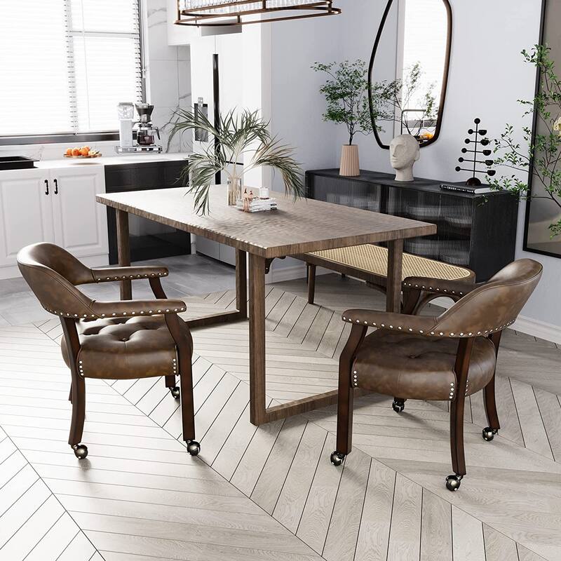 Dining Chair with Casters Leather Chair with Caster Nailhead Dining Chairs with Rollers