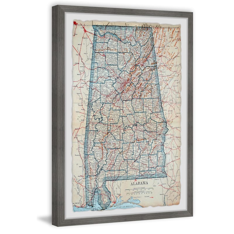 'Blue Alabama Map' Framed Painting Print