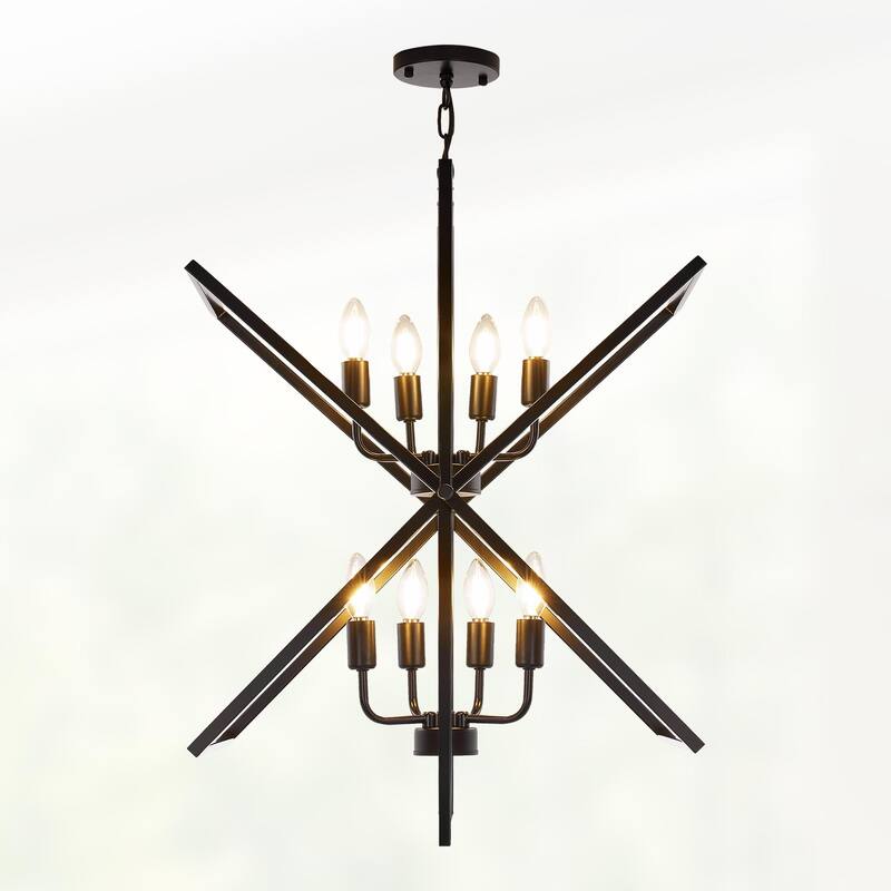 8-light Farmhouse Rustic Chandelier, Rotation Chandelier Fixture - 24 Inch