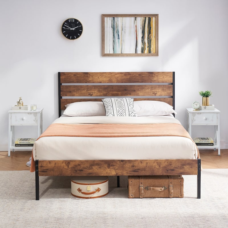 Javlergo Modern 3-Pieces Bedroom Set with Platform Bed Frame and Nightstands