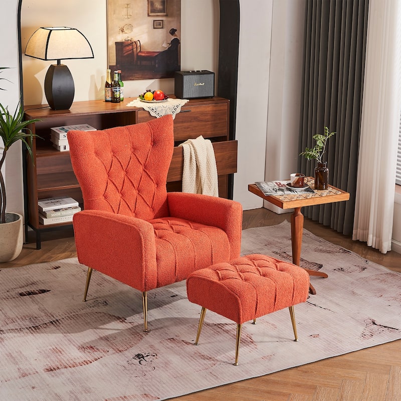 Ouyessir Upholstered Tufted Accent Chair with Ottoman