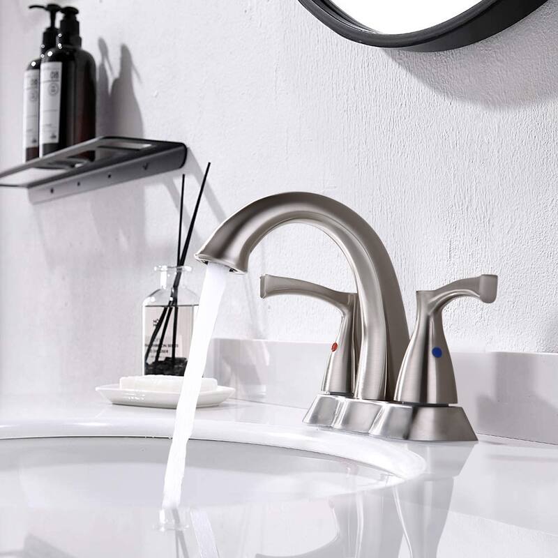 Proox Lead-Free Modern Double Handle Centerset Bathroom Faucet w/ Pop Up Drain Assembly