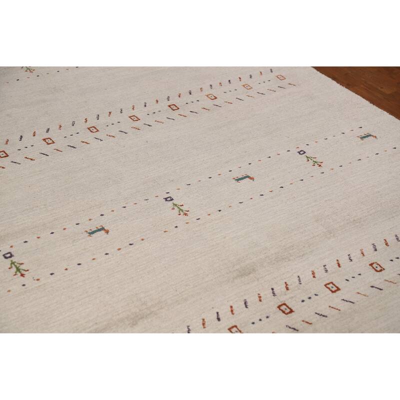 Modern Gabbeh Oriental Area Rug Handmade Beige Wool Carpet - 5'9" x 7'9"