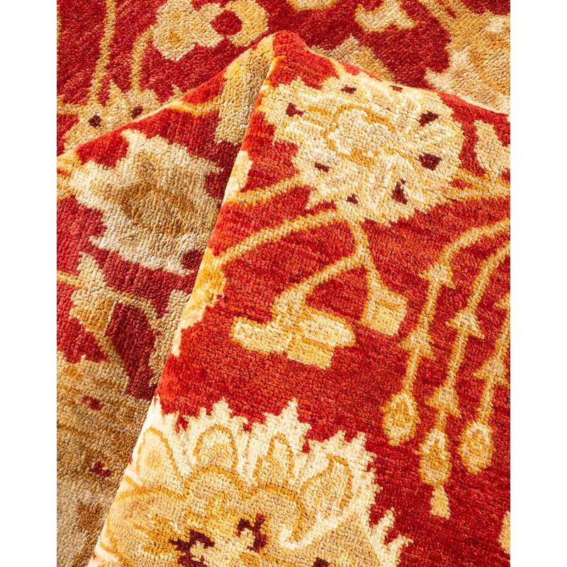 Overton Handknotted Wool Contemporary Floral Orange Area Rug - 6' x 9'