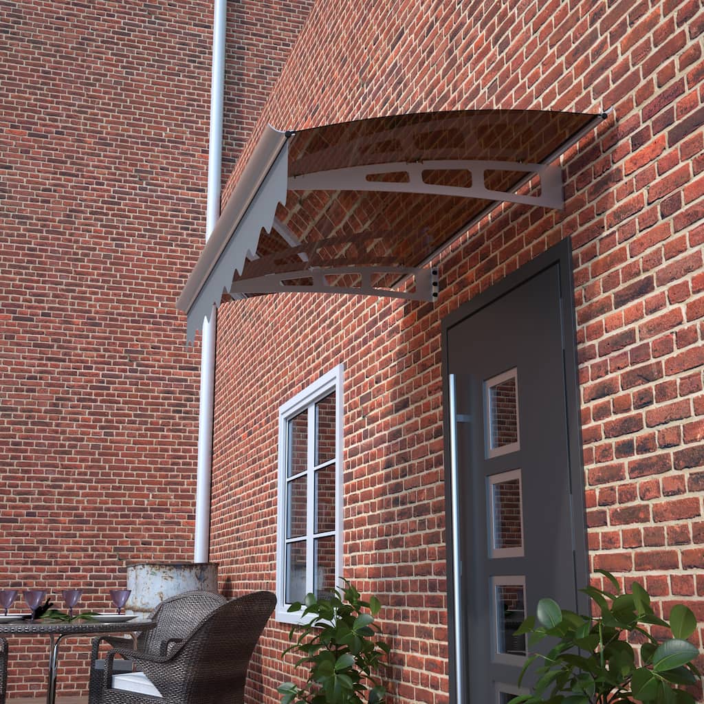 Solid Polycarbonate Door Window Awning with Aluminum Alloy Brackets and Fabric Valance, 47\