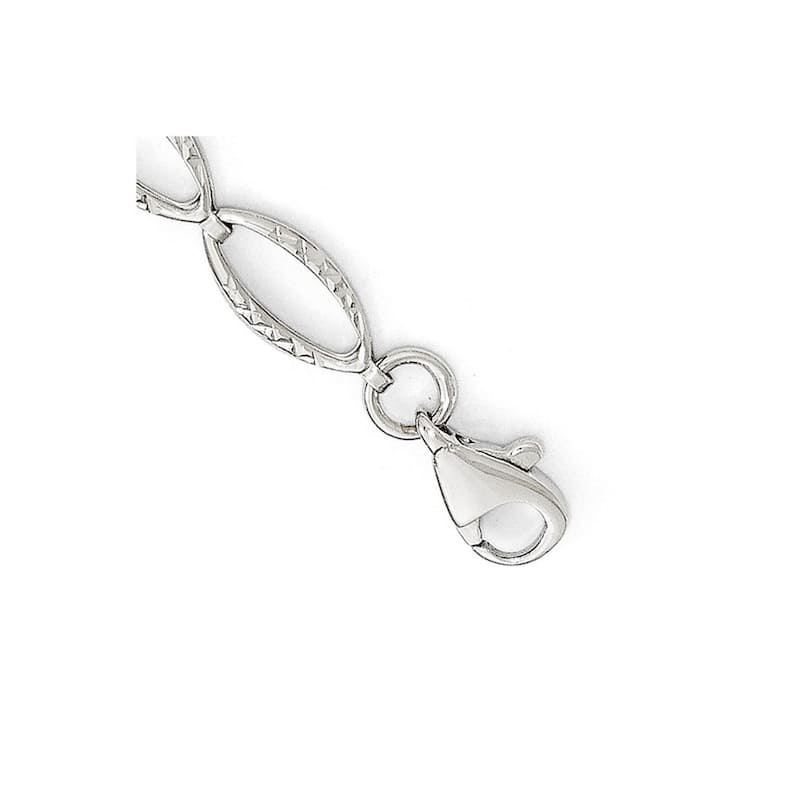 Curata 14k White Gold 7" 5mm Sparkle Cut Oval Links Bracelet