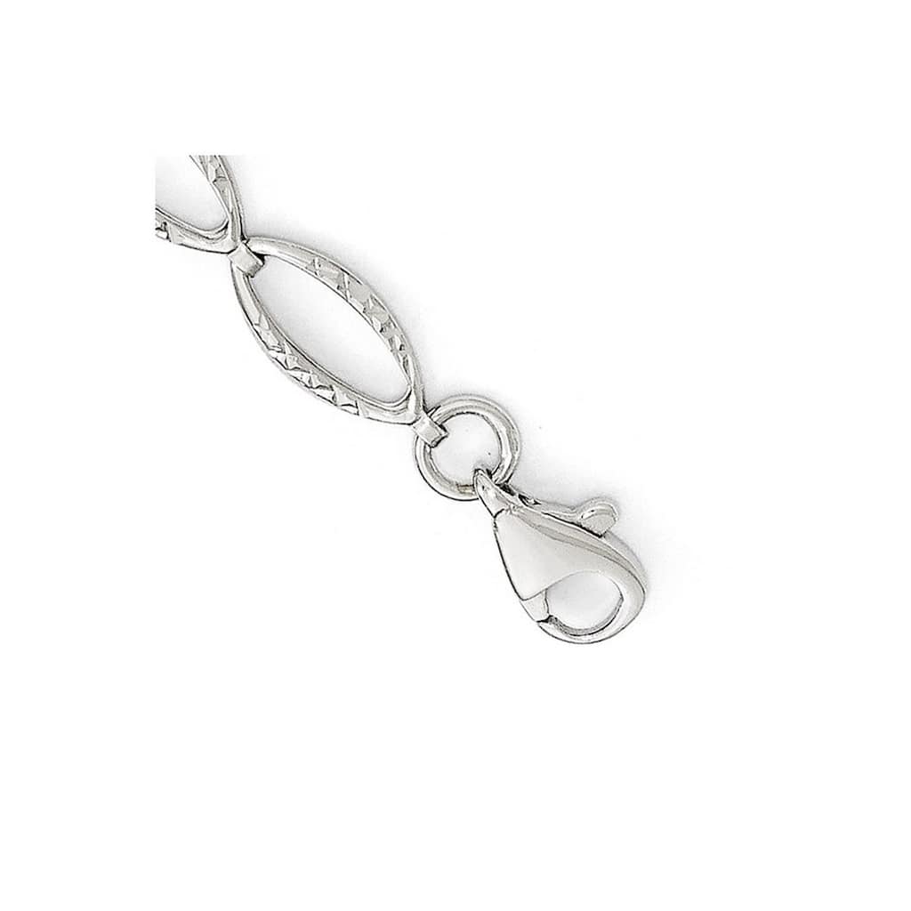 Curata 14k White Gold 7" 5mm Sparkle Cut Oval Links Bracelet