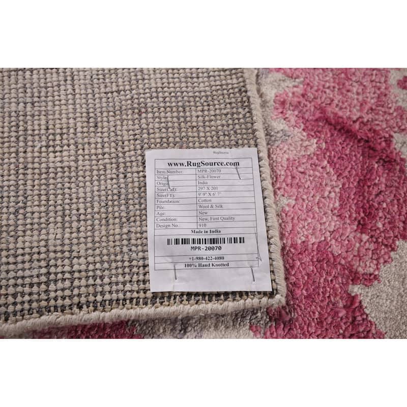 Handmade Abstract Indian Area Rug Beige Oriental Wool & Silk Carpet - 6'7"x 9'9"