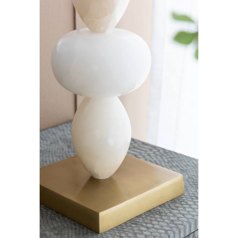 White and Gold Three Tiered Round Table Lamp with Drum Shade(Lamp Shade Assembly Required)