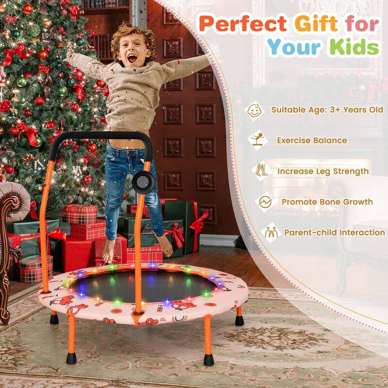 Gymax 36'' Mini Toddler Trampoline w/ LED Bluetooth Speaker Detachable