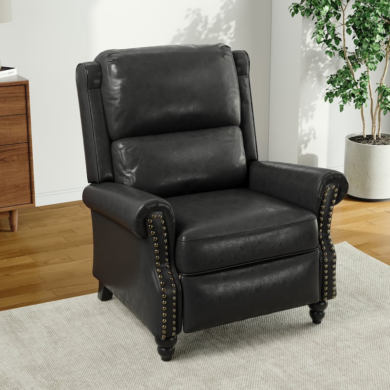 Alisa 35'' W Vegan Leather/ Linen Glider Push Back Recliner Chair