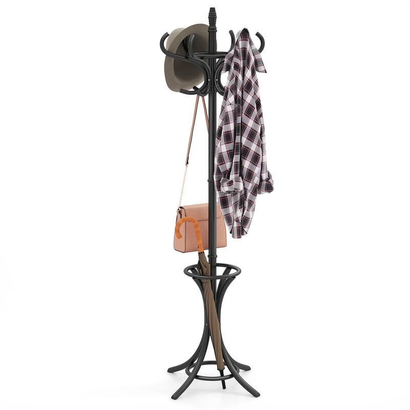 Gymax 73'' Freestanding Coat Hanger Stand Coat Rack w/ Umbrella Holder - Brown