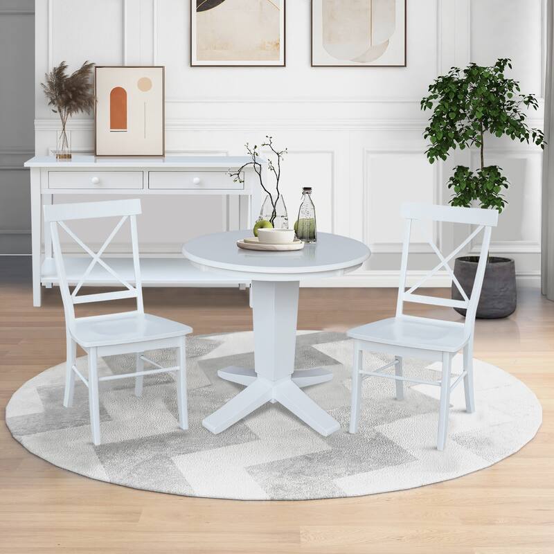 30 in Solid Wood Round Top Pedestal Dining Table with 2 Dining Chairs