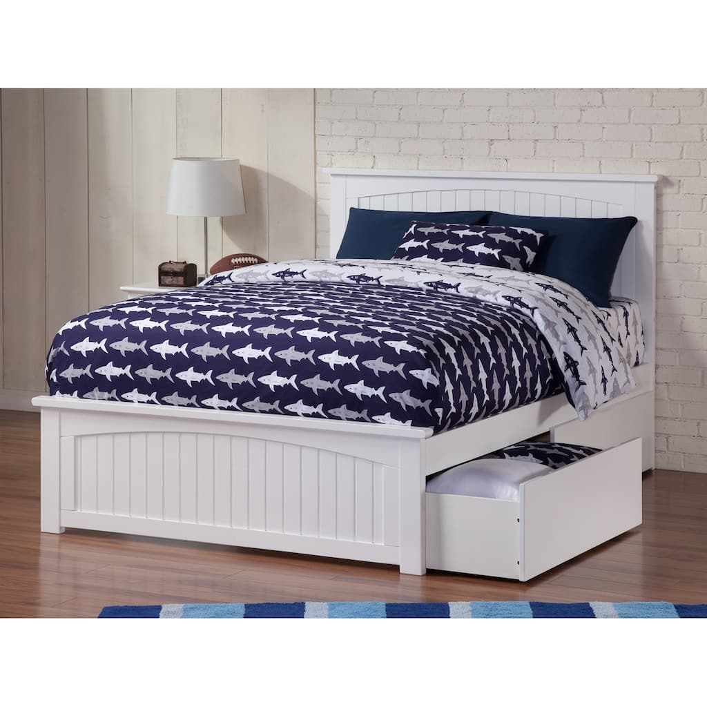 Nantucket Full Platform Bed with 2 Bed Drawers in White