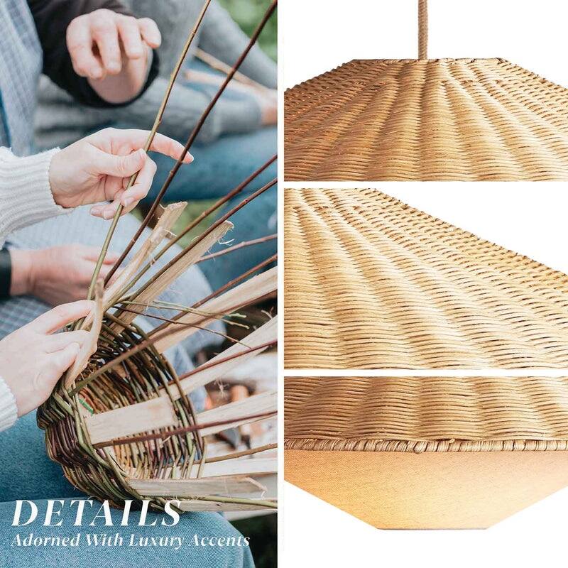 Sunny Rattan Pendant Light - Natural Large Cone 1-Light Handwoven Light Fixture For Modern, Transitional, Farmhouse Room Décor