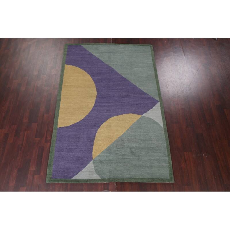 Vegetable Dye Abstract Nepalese Oriental Area Rug Handmade Wool Carpet - 6'2" x 9'3"