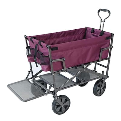 Mac Sports Double Decker Wagon: Purple - Collapsible Outdoor Utility Garden Cart, 150 Lb Capacity, 32.5 x 17.5 x 10.5"