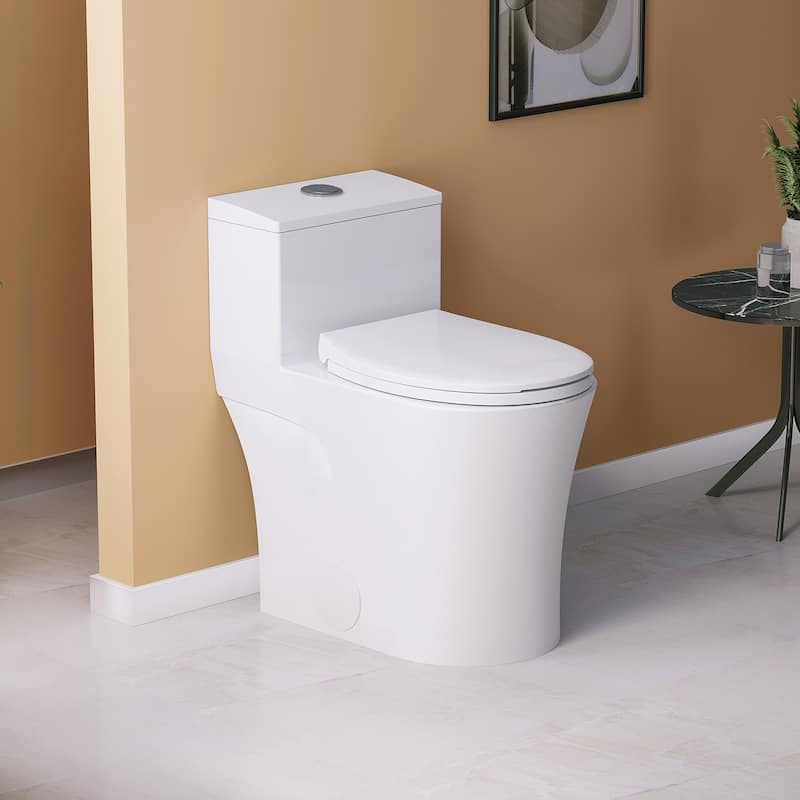 HOROW One Piece 0.8/1.28 GPF Dual Flush Elongated White Toilet with Soft Close Seat - N/A