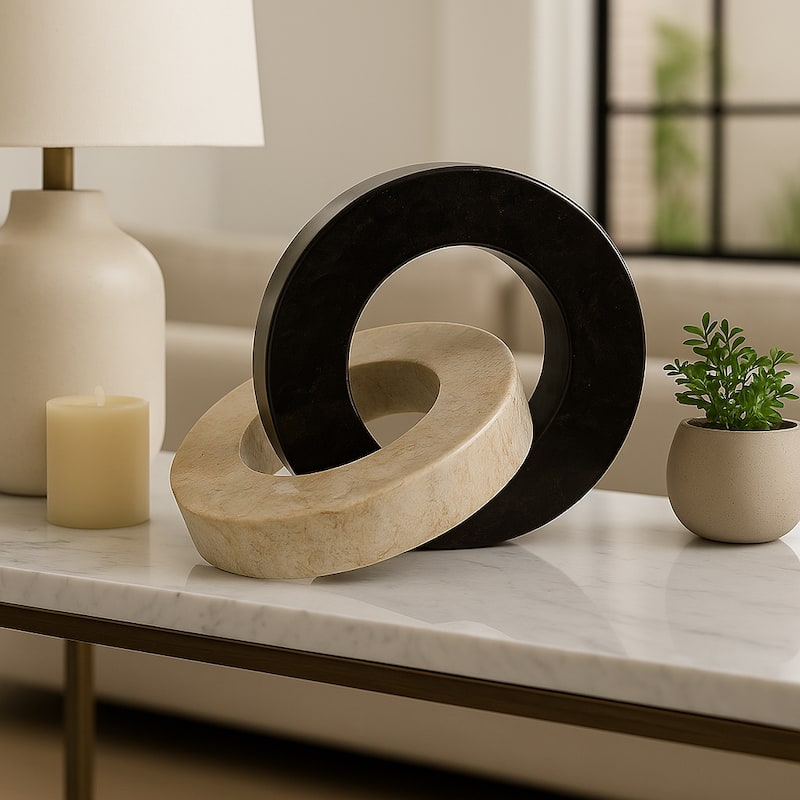 Stone Marble Decorative Object Modern Ring Design for Home - 7" Ivory - 10" x 7" x 7"