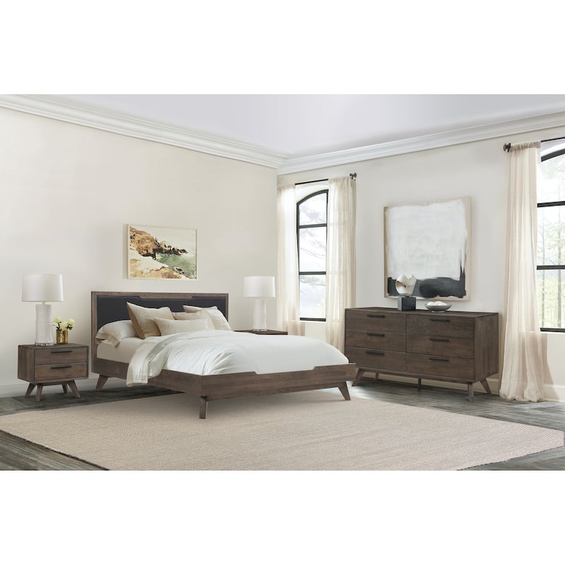 Astoria 4 Piece Bedroom Set in Oak with Black Faux Leather - King