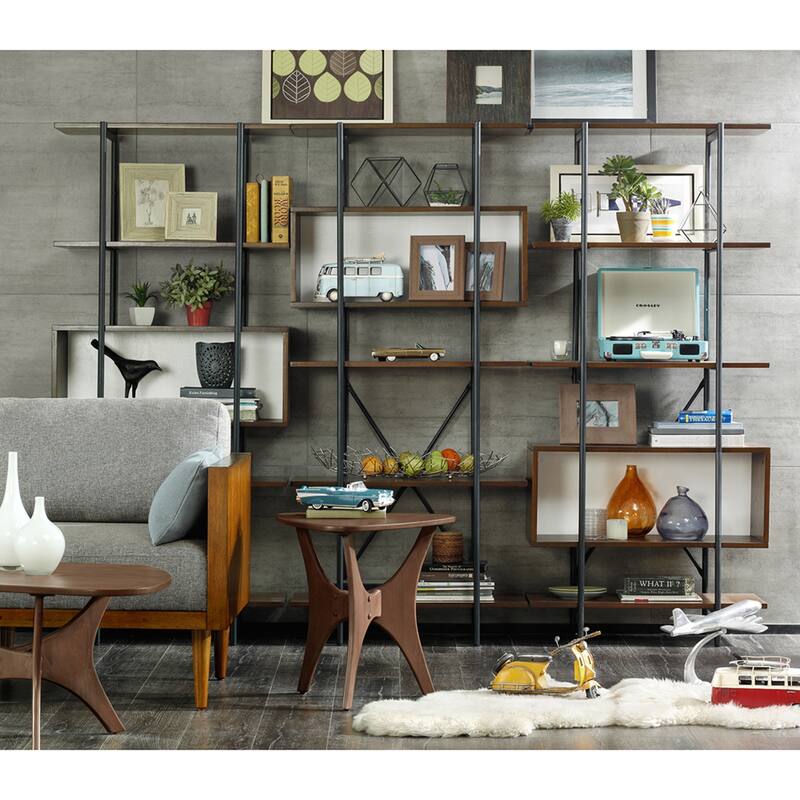 Roomfitters 40-Inch Triangular Wood Coffee Table, Rich Pecan Finish, Mid-Century Modern Sculptural Base