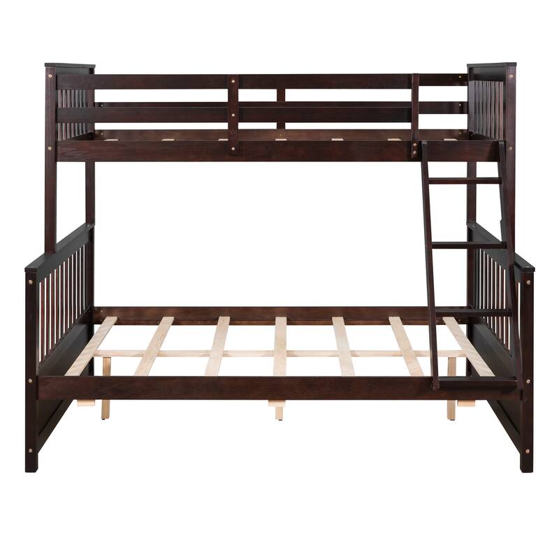 Twin-Over-Full Bunk Bed with Ladders and Two Storage Drawers in Espresso