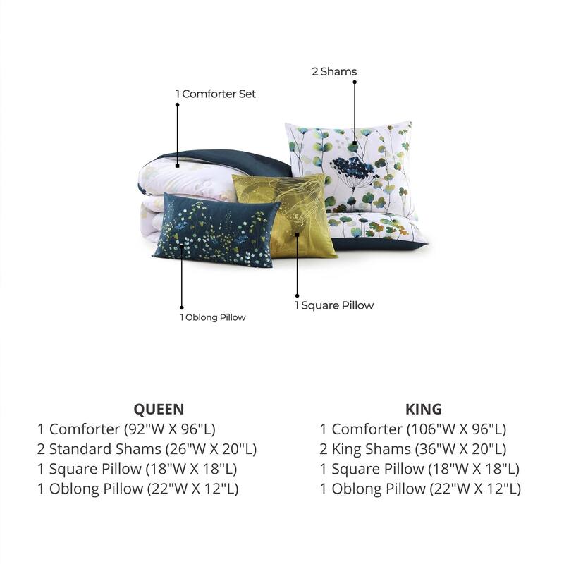 Bebejan Abstract 100% Cotton Sateen Vines 5 Piece Reversible Comforter Set